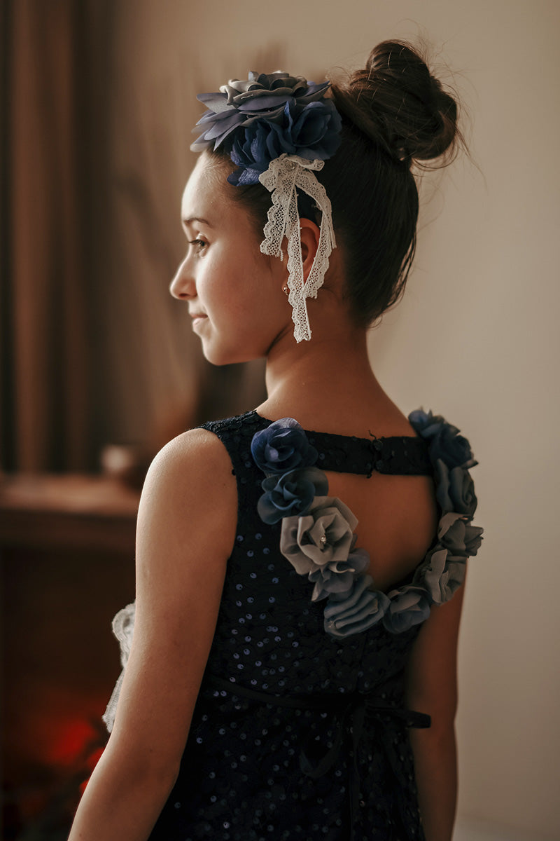 Minifashion, festkjole til barn, spesieldesignet paliett-belagt, rosa/mørkeblå