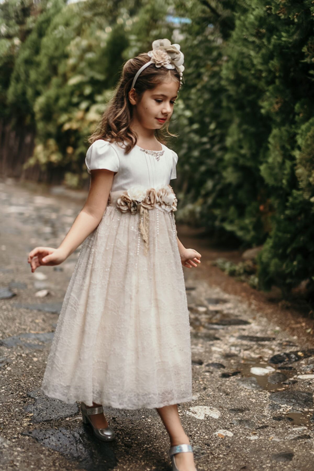 Minifashion, Festkjole til barn, beige, kortermer