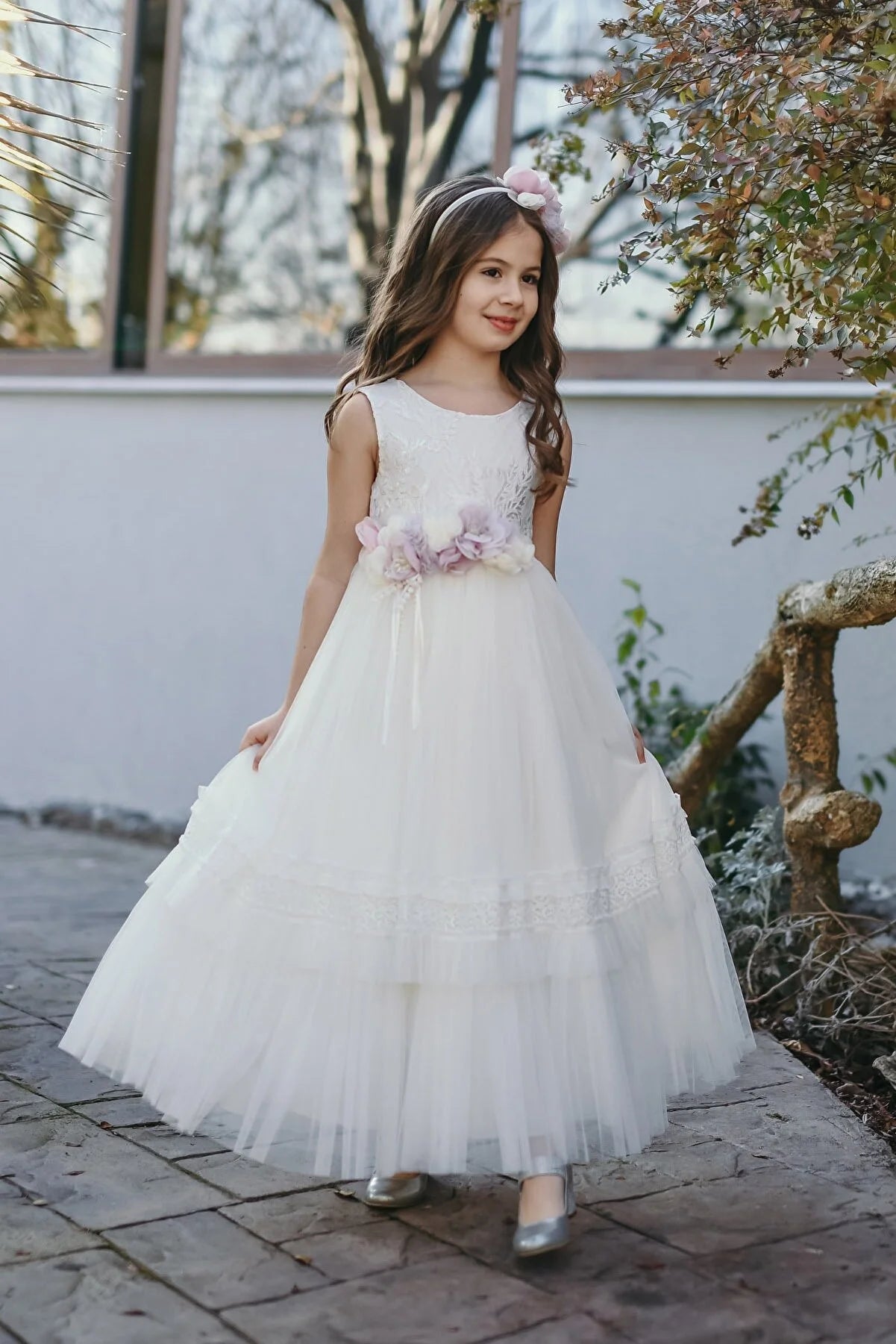Minifashion, Festkjole til barn, tyll, off white/puderrosa