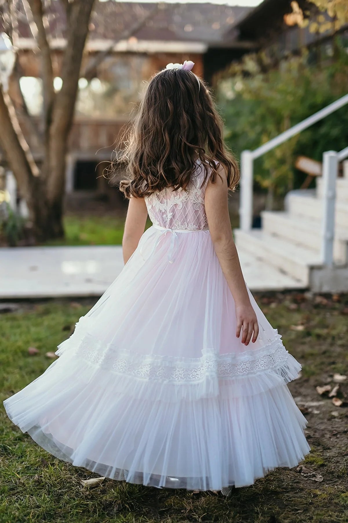 Minifashion, Festkjole til barn, tyll, off white/puderrosa
