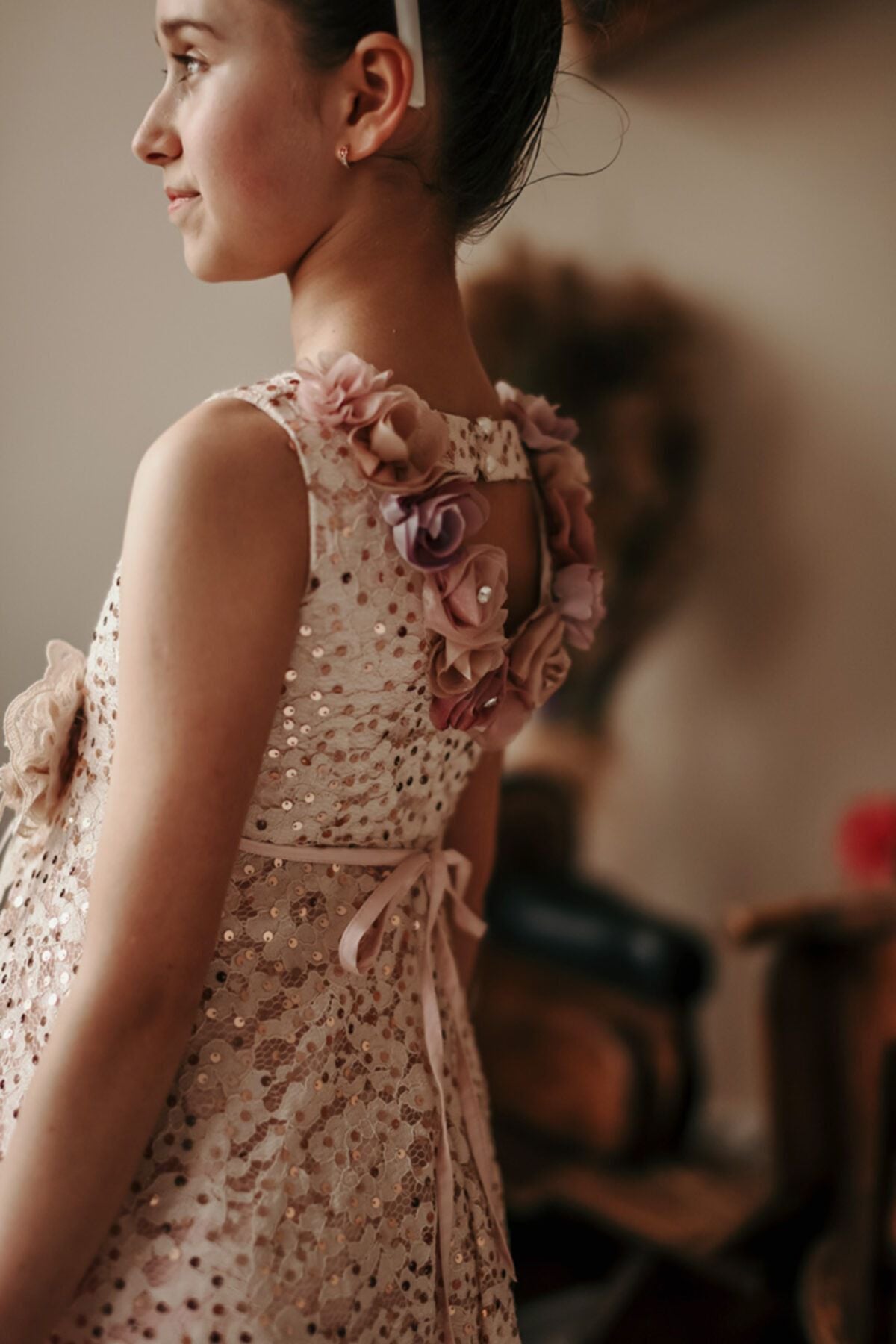 Minifashion, festkjole til barn, spesieldesignet paliett-belagt, rosa/mørkeblå