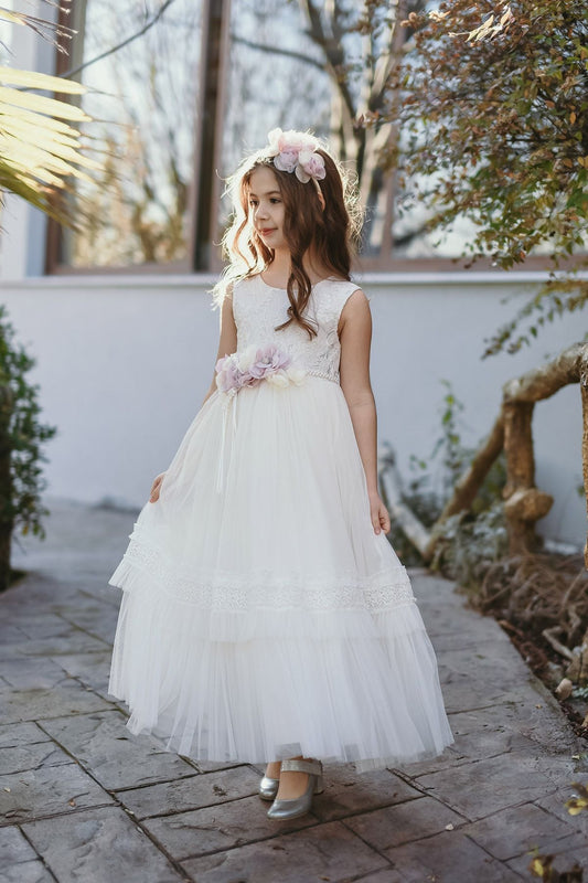 Minifashion, Festkjole til barn, tyll, off white/puderrosa