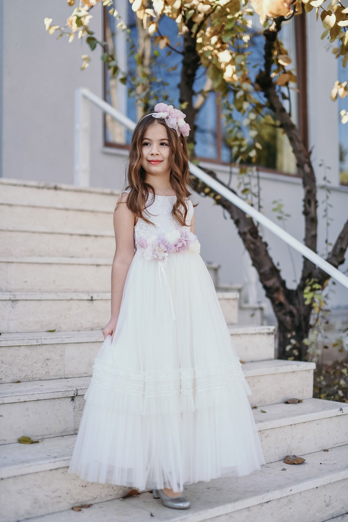 Minifashion, Festkjole til barn, tyll, off white/puderrosa