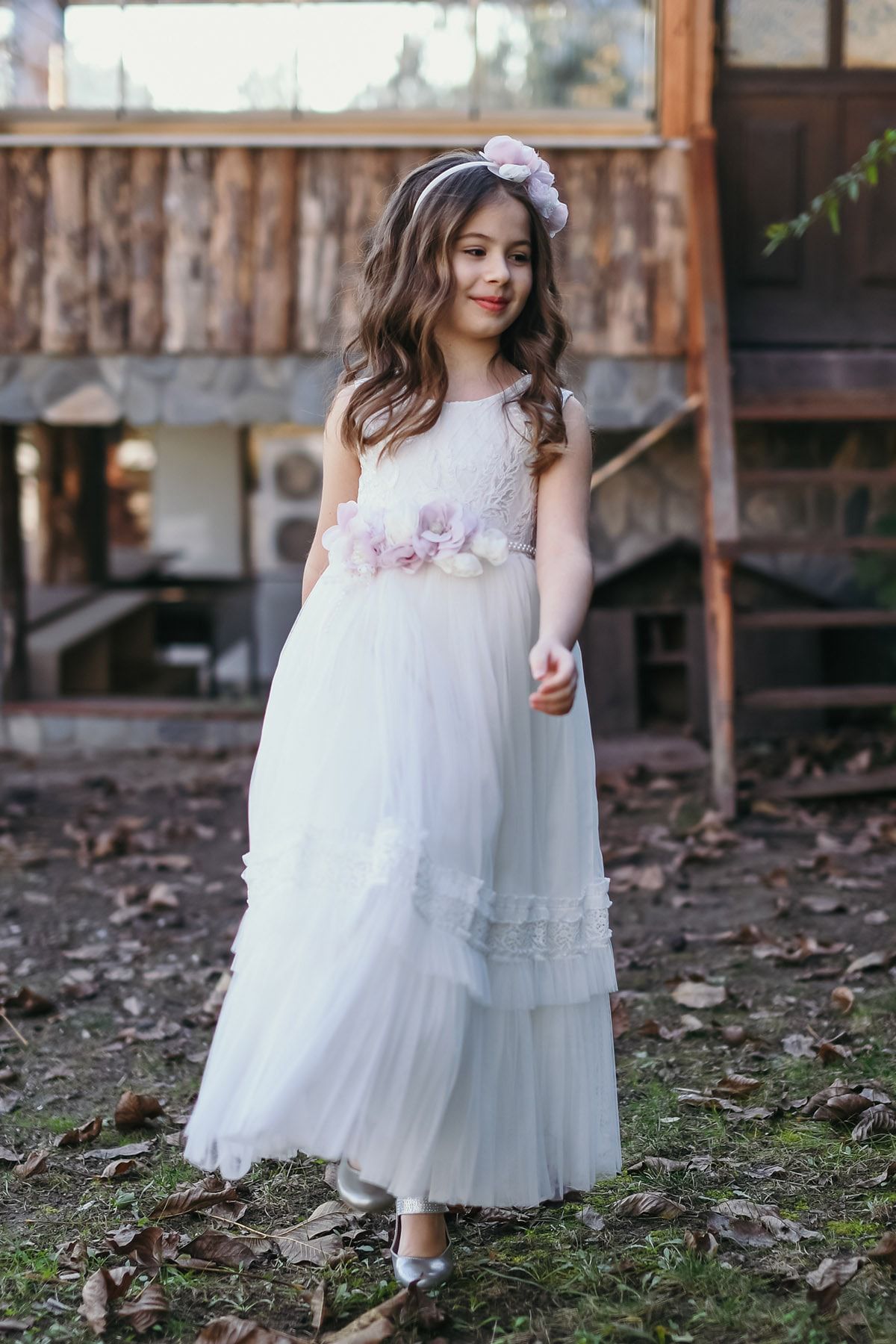 Minifashion, Festkjole til barn, tyll, off white/puderrosa