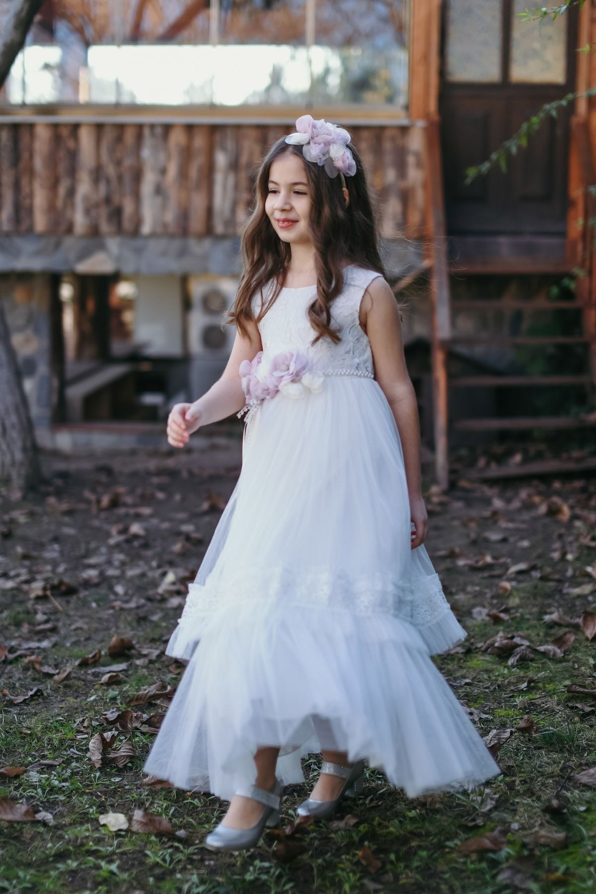 Minifashion, Festkjole til barn, tyll, off white/puderrosa