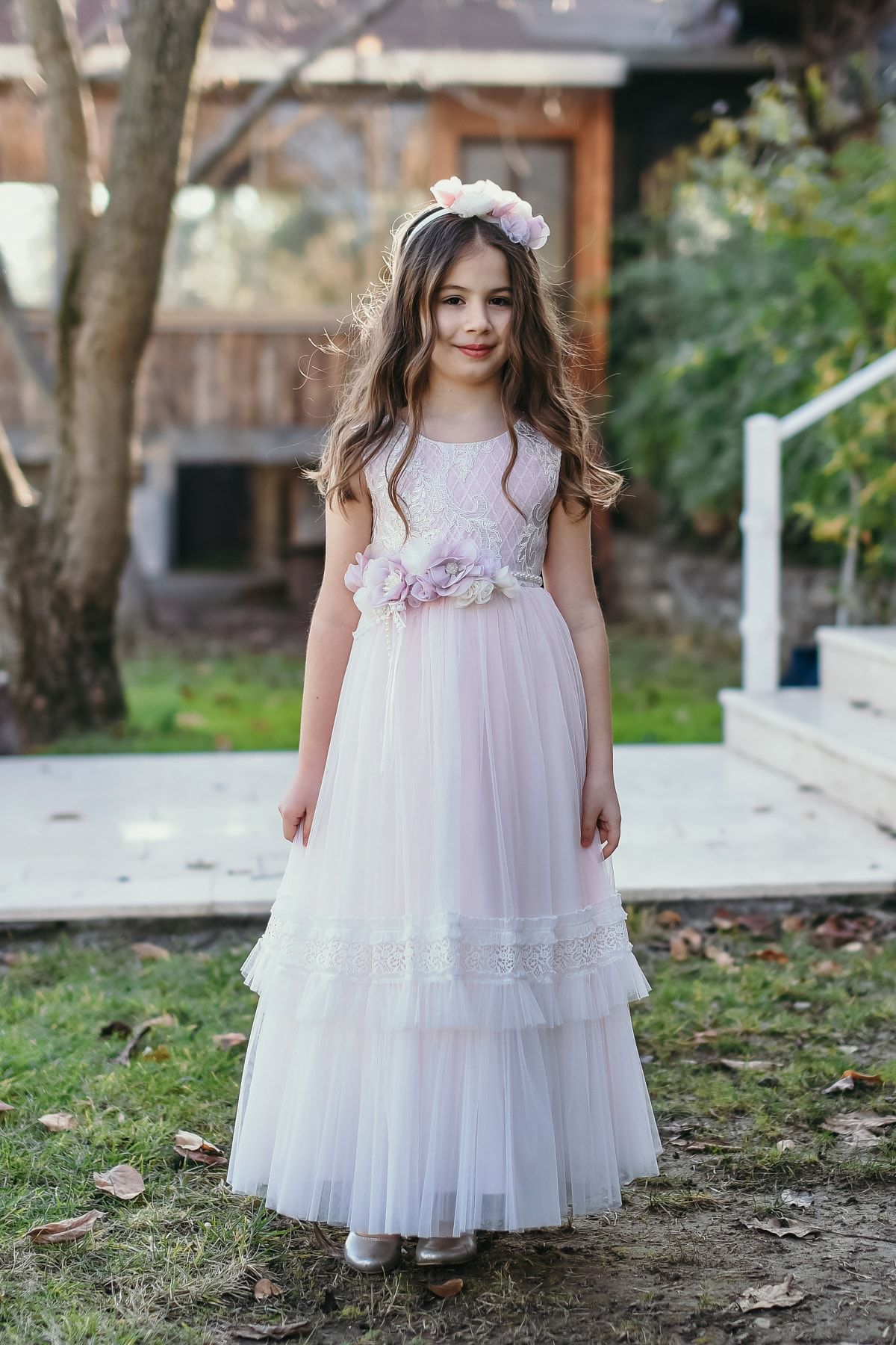 Minifashion, Festkjole til barn, tyll, off white/puderrosa