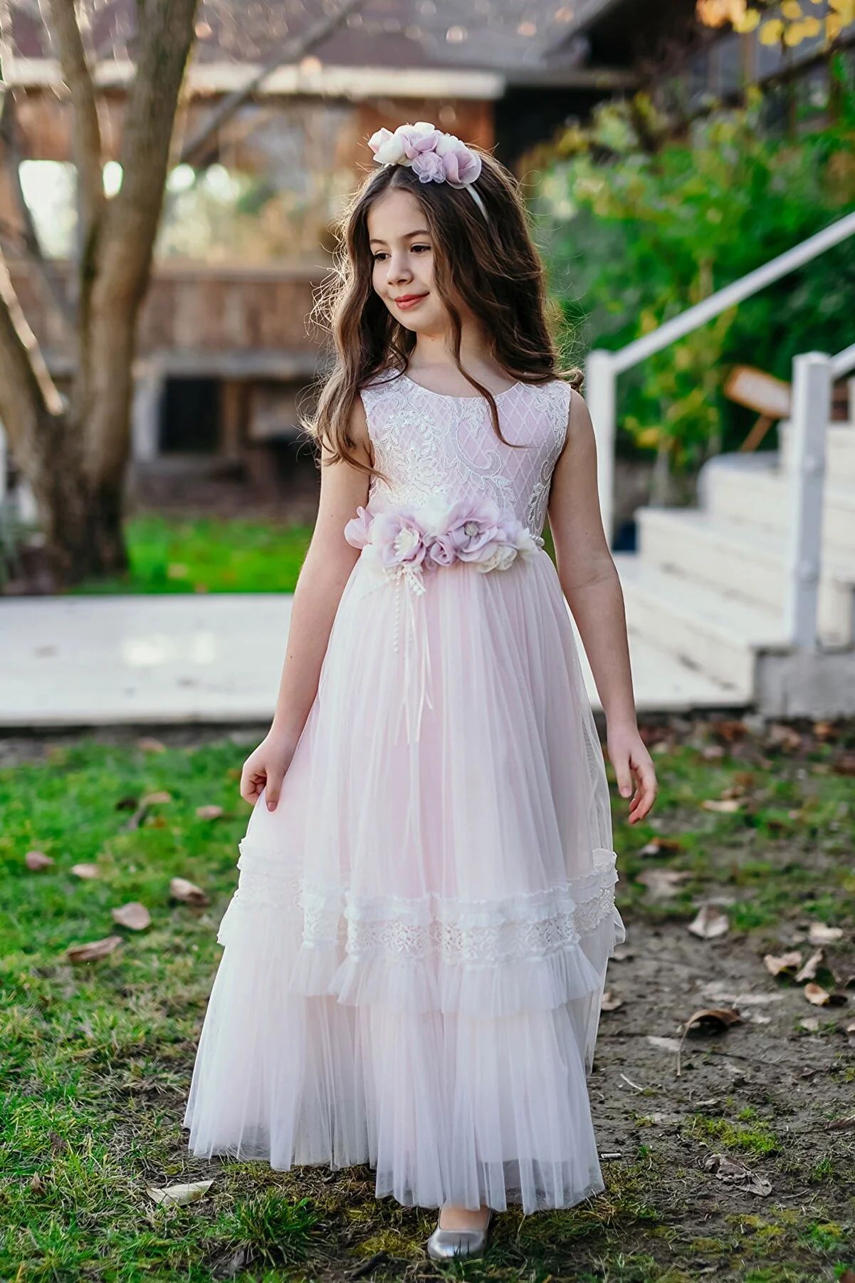 Minifashion, Festkjole til barn, tyll, off white/puderrosa
