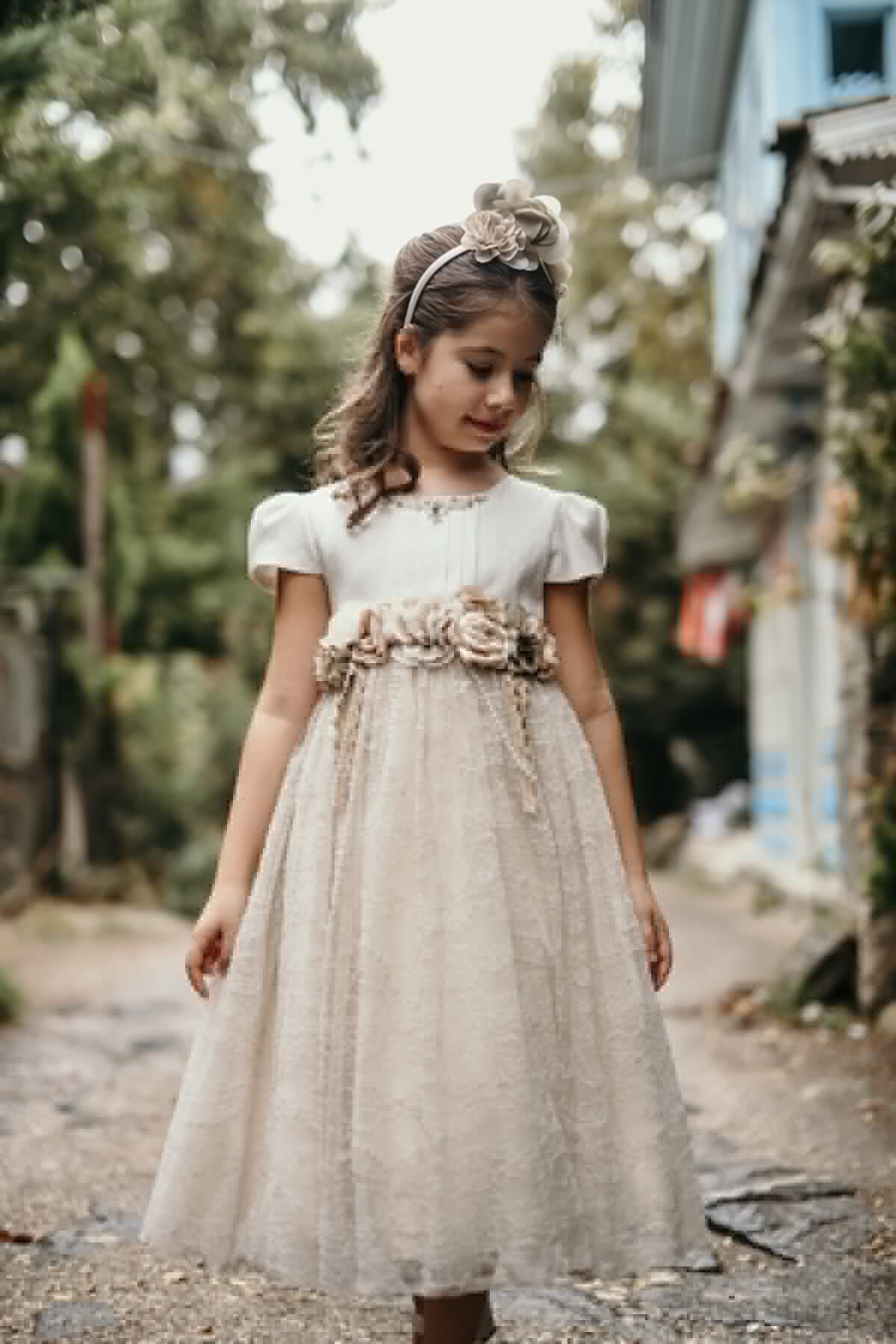 Minifashion, Festkjole til barn, beige, kortermer