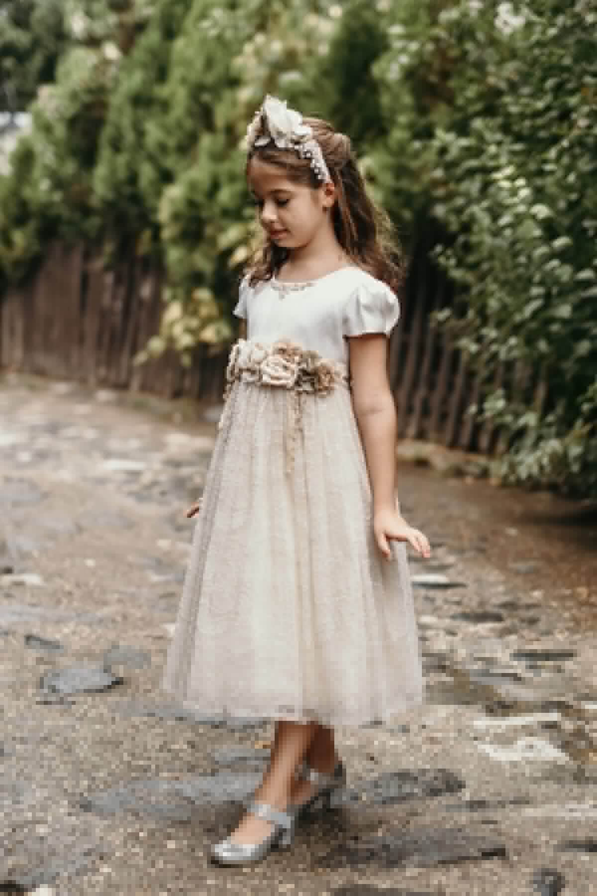 Minifashion, Festkjole til barn, beige, kortermer