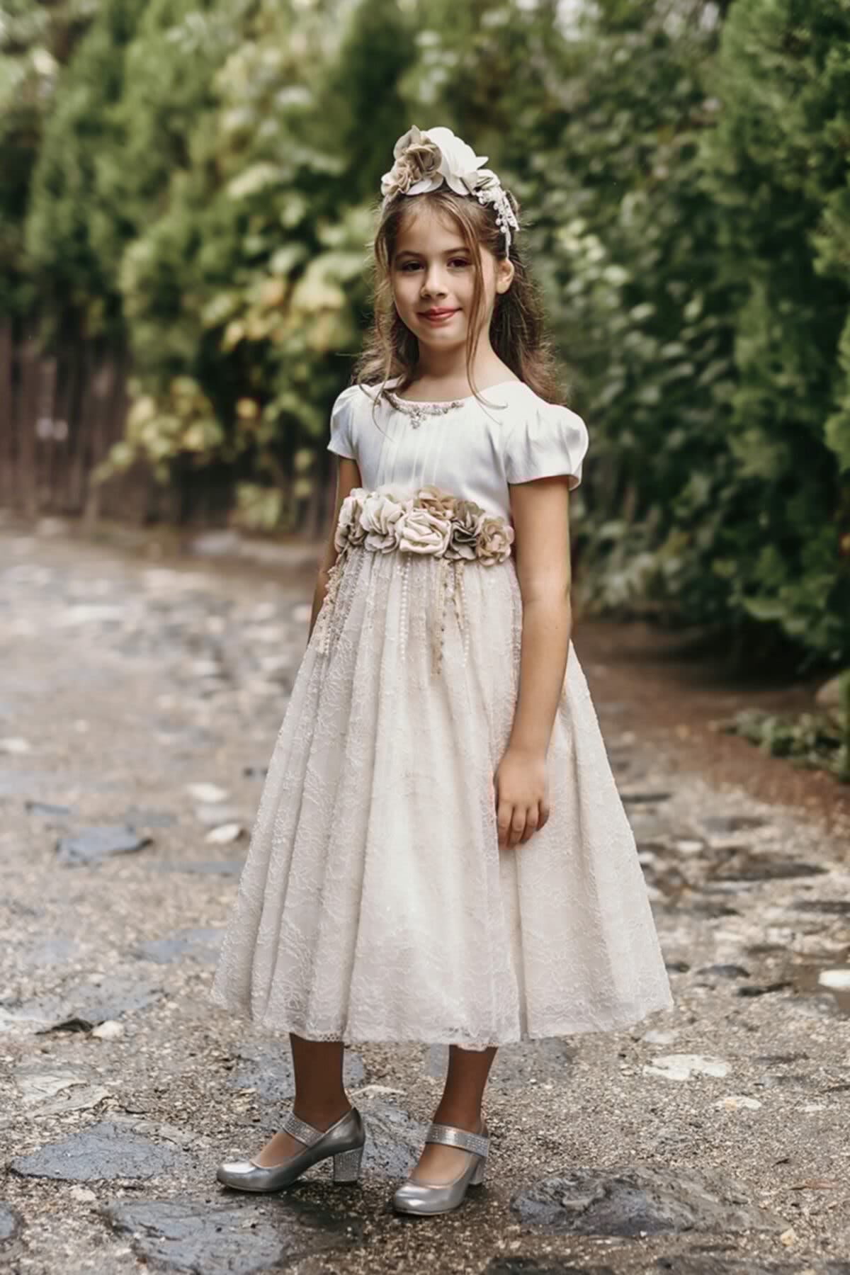 Minifashion, Festkjole til barn, beige, kortermer