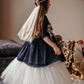 Minifashion, Festkjole til barn, blonderkjole med tyll, blå-hvit/ rød-svart