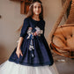 Minifashion, Festkjole til barn, blonderkjole med tyll, blå-hvit/ rød-svart