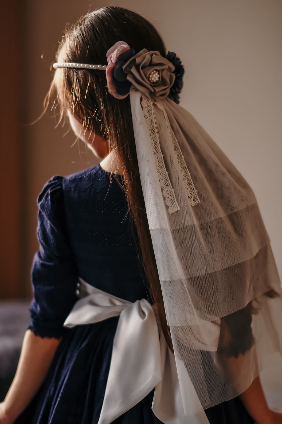 Minifashion, Festkjole til barn, blonderkjole med tyll, blå-hvit/ rød-svart