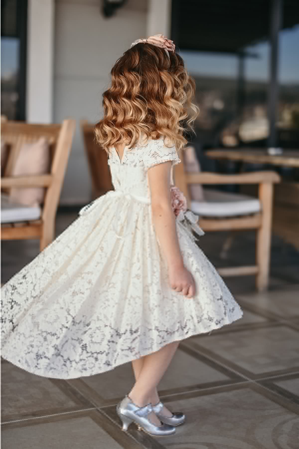 Minifashion, Festkjole til barn, korteermer, blonderkjole, beige