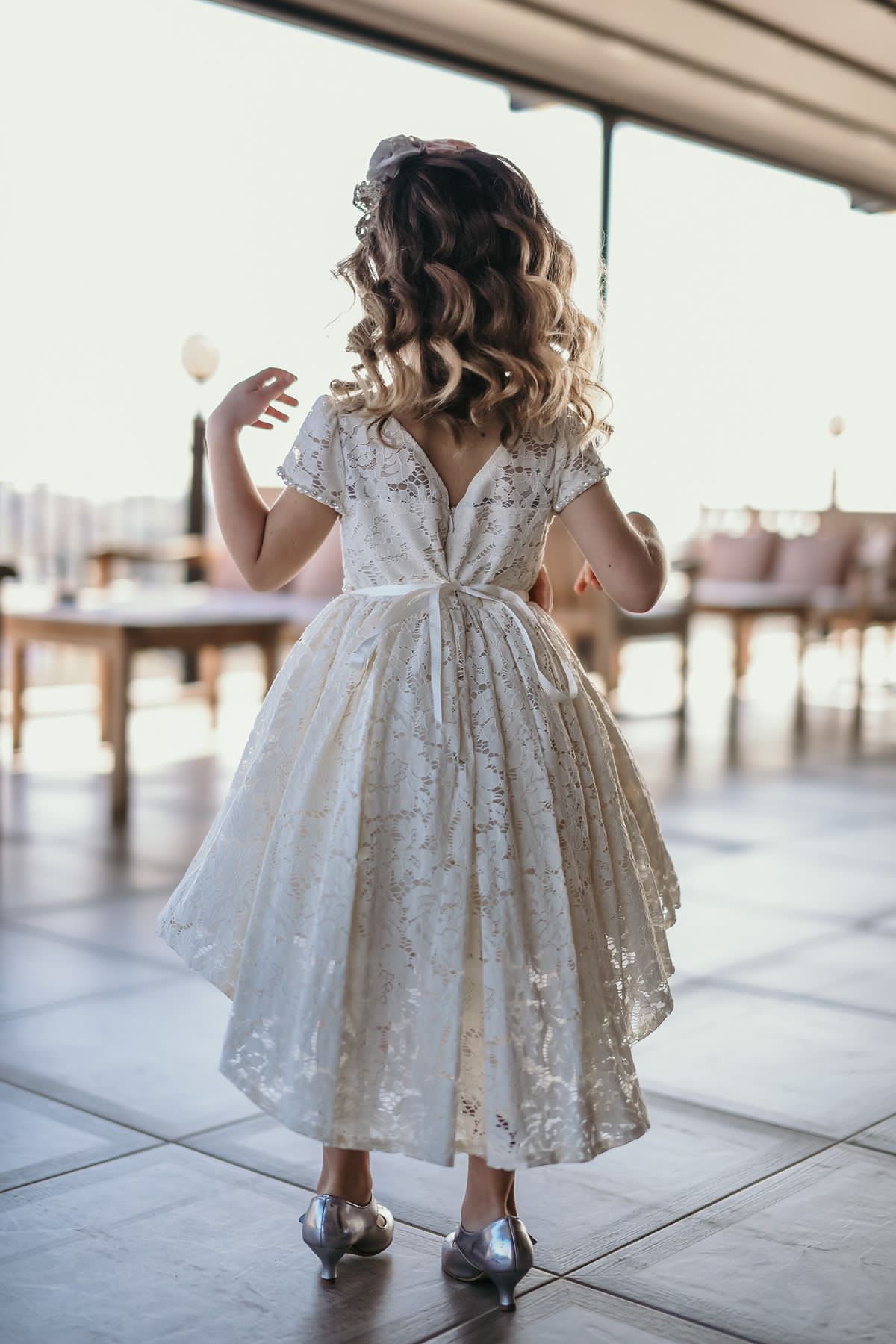 Minifashion, Festkjole til barn, korteermer, blonderkjole, beige