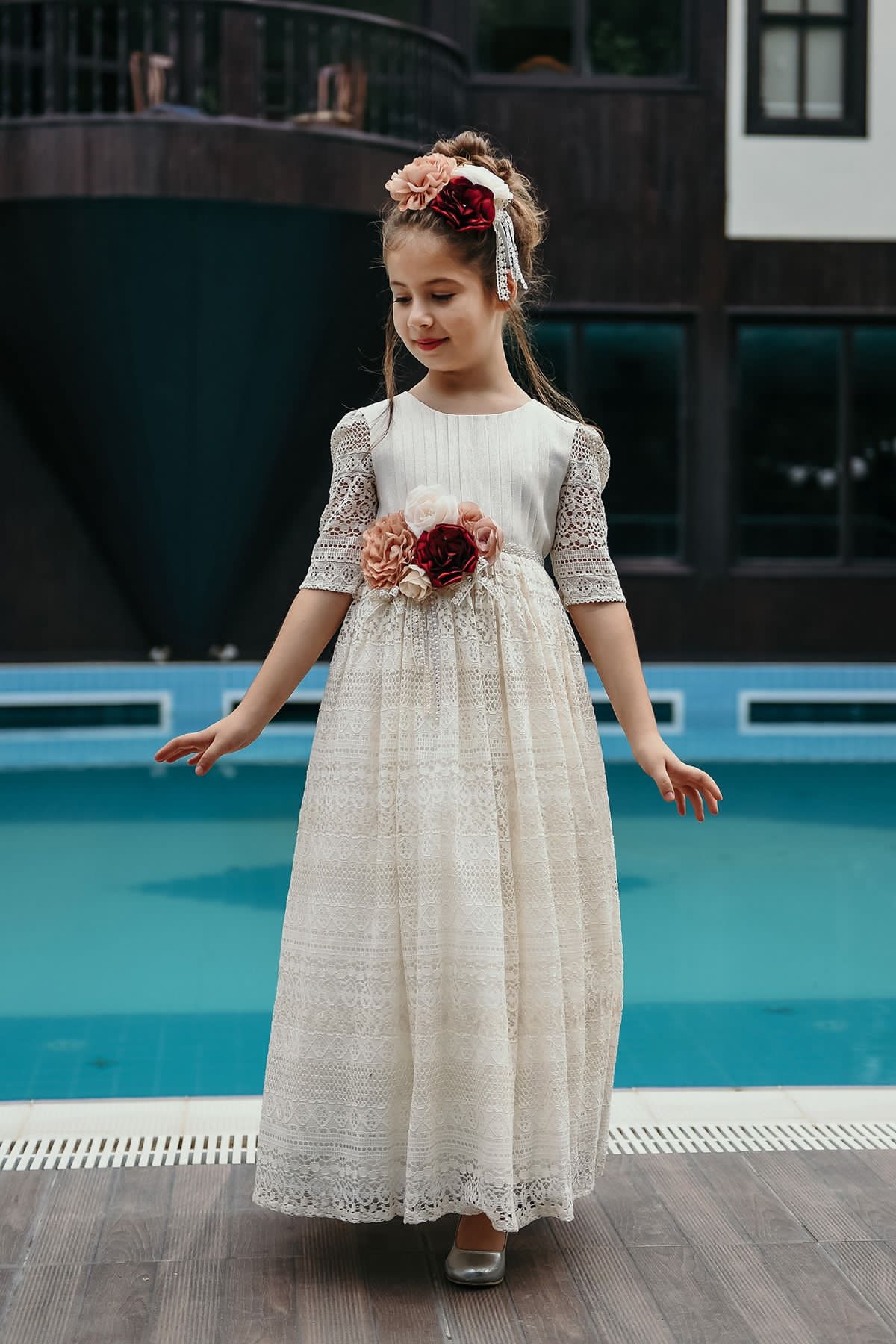 Minifashion, Festkjole til barn, blonderkjole, ecru