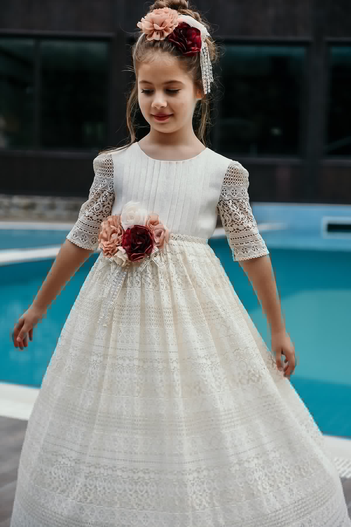 Minifashion, Festkjole til barn, blonderkjole, ecru